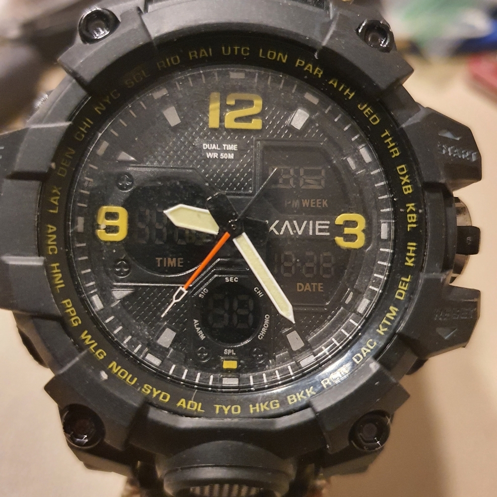 10/$20 Kavie Black Tactical Analog/Digital Alarm Chrono Men's Watch